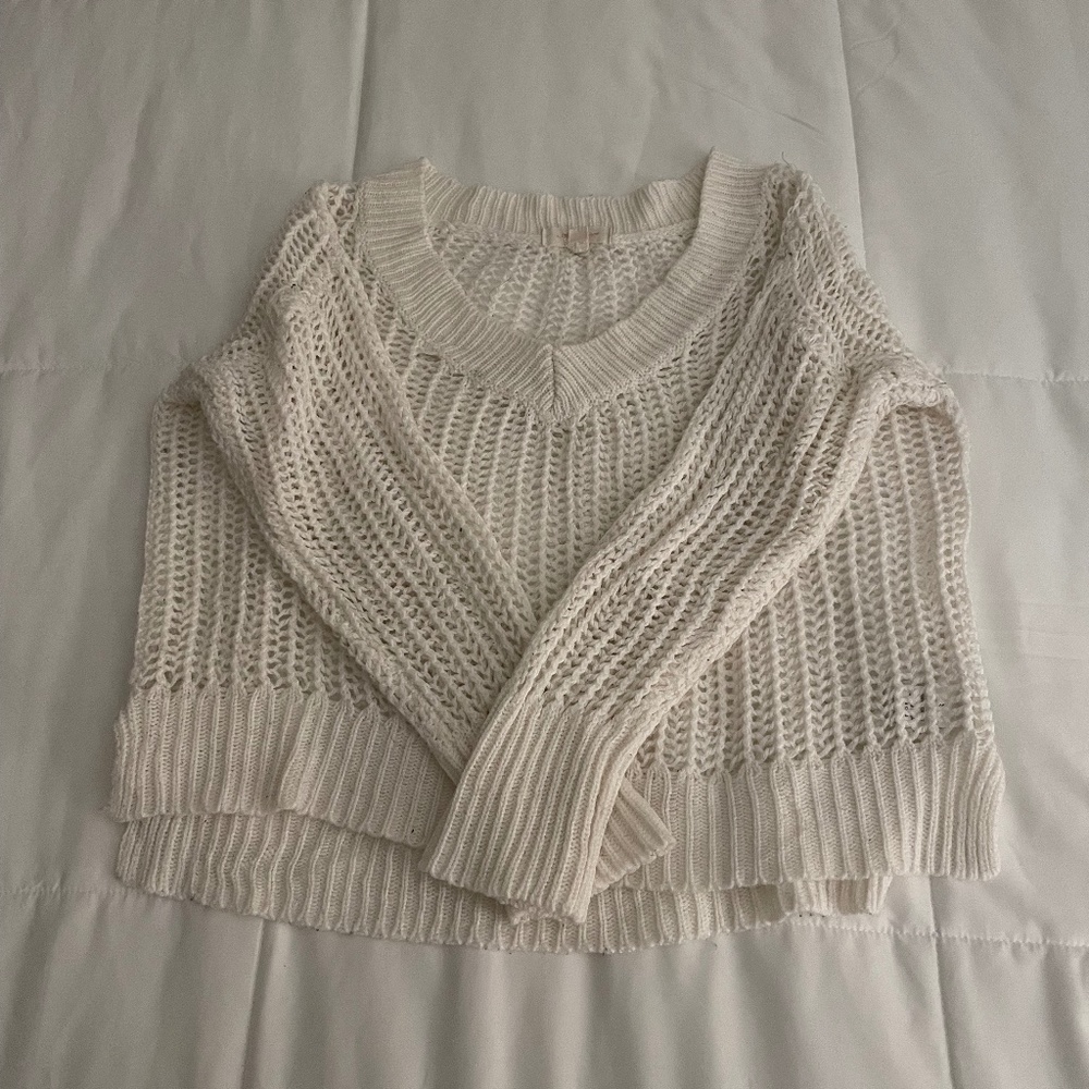 Ambiance White Crop Mesh Sweater (Size Small)